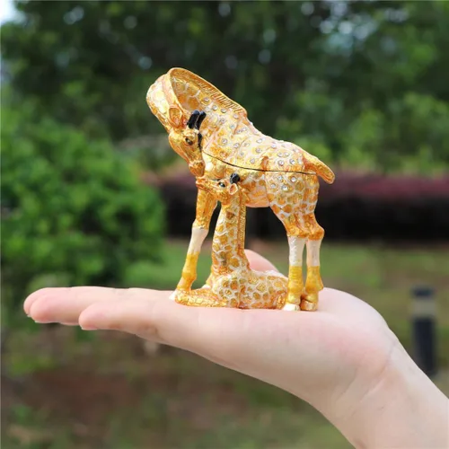 Vista 3 de Waltz&F Pintado a mano esmaltado jirafa madre e niño decorativo con bisagras joyería animal baratija caja única decoración para el hogar