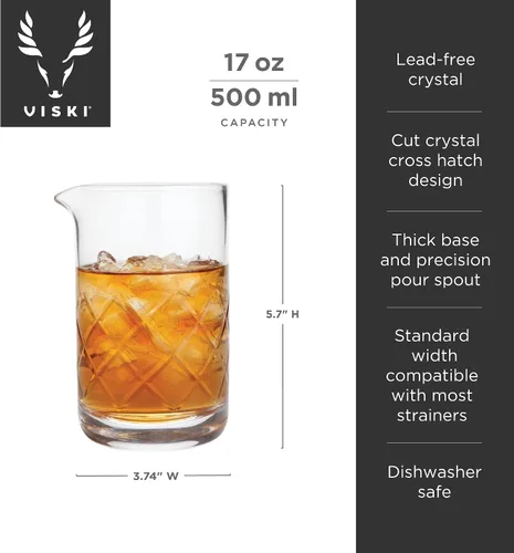 Vista 3 de Viski Vaso mezclador de cóctel de 17 onzas con diseño de base gruesa para bartending - Barware Essentials