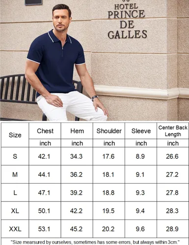 Vista 2 de COOFANDY Polo con cremallera para hombre estilo casual de punto de manga corta ajuste clásico