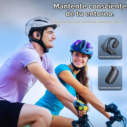 Vista 6 de Auriculares de oreja abierta, IPX7 impermeables, Bluetooth 5.3 True Wireless Sports Over Ear Auriculares con ganchos para los oídos, micrófono Negro
