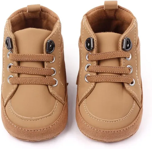Vista 5 de Sekantrol Zapatos de cuna para recién nacidos, para niños y niñas, suela de goma suave, zapatos para bebés, zapatos deportivos de moda de caña alta