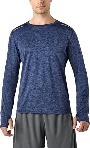 Vista 3 de Paquete de 3 camisetas de manga larga para hombre, ajuste seco, casual, senderismo, rendimiento, atléticas, activas, con agujeros para el pulgar