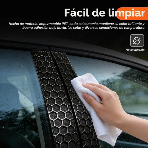 Vista 7 de 2 calcomanías de pilar B para automóvil, diseño de panal 3D con patrón hexagonal de pilar B, impermeables, resistentes a los arañazos, calcomanías