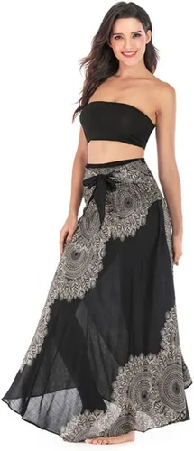 Vista 3 de Faldas largas para mujer, falda bohemia estilo hippie con estampado floral, estilo gitano