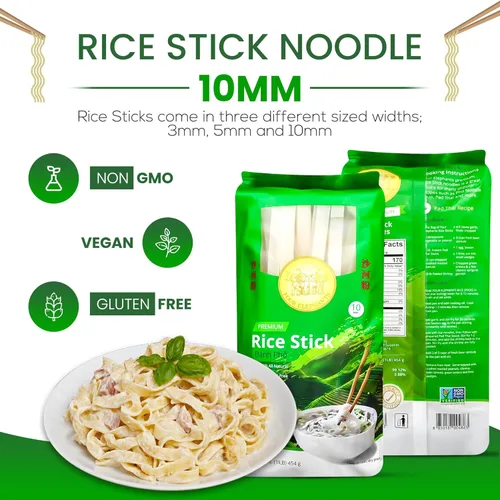 Vista 3 de Fideos de arroz de 0.394 pulgadas (auténtico), paquete de 3 (3 libras), 1 libra, 16.01 oz por paquete, uso para Pad Thai y Pho, instrucciones