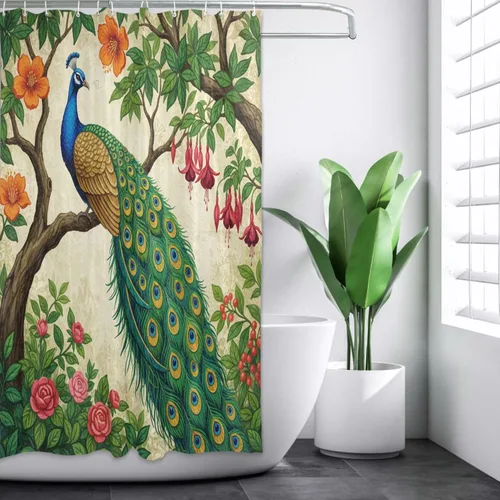 Vista 13 de MNSRUU Fabric Shower Curtain, Flowers and Butterflies Pink Waterproof Polyester Curtains with Hooks for Home Bathroom Decorative
