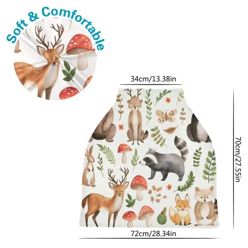 Vista 3 de Blueangle - Funda para asiento de coche con diseño de animales de bosque, elástica y suave, para lactancia materna, multiusos, transpirable