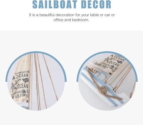 Vista 7 de Modelo de velero de madera, mini LED náutico, conchas náuticas, estatuilla de barco de vela de madera, decoración para el hogar, escritorio