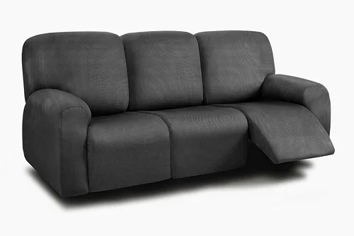 Vista 58 de ULTICOR Fundas para sofá reclinable de 8 piezas, fundas elásticas con hilo teñido para sofá reclinable de 3 cojines, gruesas, suaves y lavables Gris