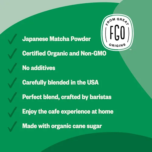 Vista 6 de FGO Té matcha latte en polvo, orgánico, bolsa a granel que se puede volver a cerrar, de 16 oz, matcha japonés con azúcar de caña orgánica