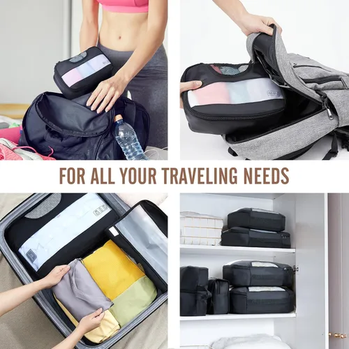 Vista 7 de Veken Juego de 8 cubos de embalaje para maletas, artículos esenciales de viaje para equipaje de mano, juego de bolsas organizadoras de equipaje