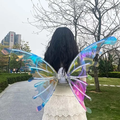 Vista 6 de cojodopo Disfraz de alas de mariposa eléctricas, alas luminosas de elfo para niños y perros con música brillante brillante accesorios de vestir
