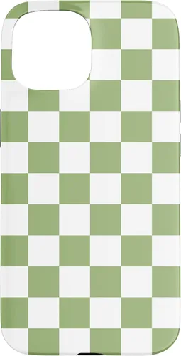 Vista 6 de Funda clásica a cuadros para iPhone 13 Pro Max, color verde salvia y blanco