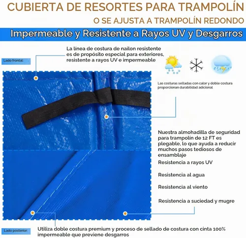 Vista 3 de Trampoline Pad Replacement, 12FT 14FT 15FT Trampoline Spring Cover, Thickened EPE Foam Tear-Resistant Waterproof Safety Pad, No Holes for Pole