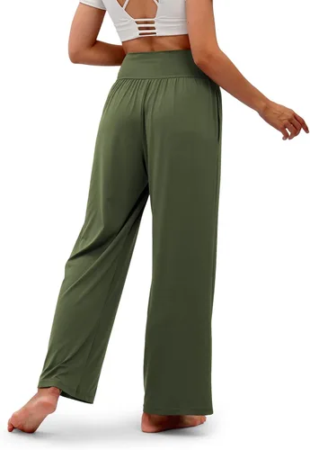 Vista 2 de DLOODA Pantalones de pierna ancha para mujer, pantalones de yoga sueltos, cómodos, pijama, casual, holgados, palazzo, con bolsillos