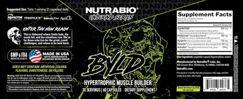 Vista 8 de NutraBio Unbound BYLD - Constructor muscular natural para hombres, apoya el crecimiento muscular, la recuperación y la fuerza - 30 porciones - 60