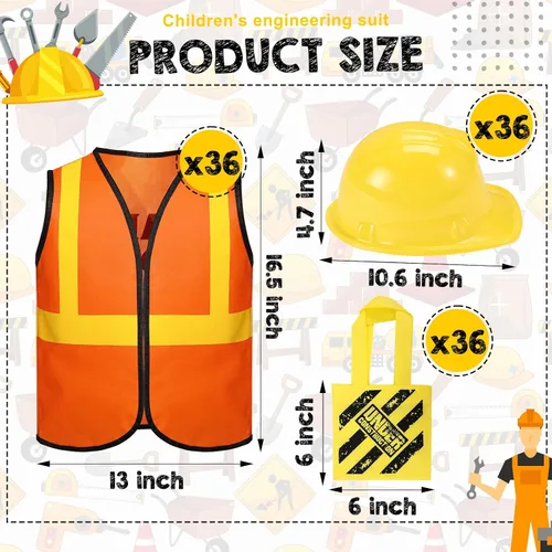Vista 2 de Hillban 108 piezas de chaleco de construcción para niños, disfraces de trabajadores para niños, suministros de fiesta, incluyendo 36 chalecos, 36