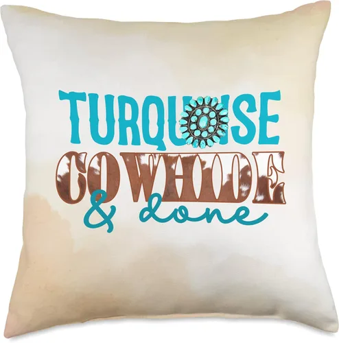 Vista 4 de Cowhide & Done Western Life Country Farm Life Item Turquesa - Almohada de piel de vaca y hecho Western Country Farm Life, 16.0 x 16.0 in, multicolor
