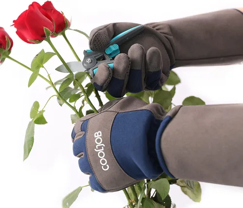 Vista 6 de COOLJOB Guantes de jardín para poda de rosas a prueba de espinas para hombres, guantes de manga larga acolchados para trabajo de jardín