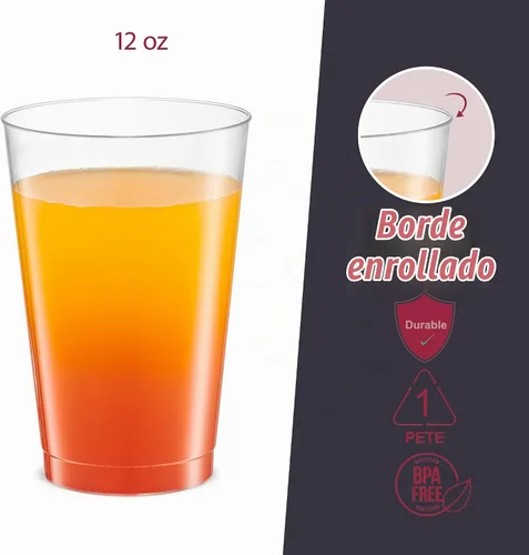 Vista 2 de PLASTICPRO Vasos desechables de plástico transparente de 12 onzas para fiestas y bodas, paquete de 50