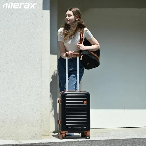 Vista 2 de Merax Juego de equipaje rígido ABS expandible de 3 piezas con rueda giratoria Maleta TSA Lock Suit Case, Negro -, Juego de 2 piezas, Equipaje