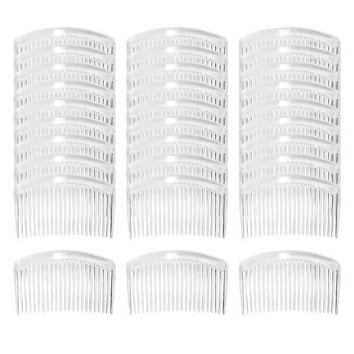 Vista 6 de Cinaci Paquete de 30 peines laterales de plástico transparente blanco negro marrón para el cabello con 23 dientes para tocados, clips, pasadores