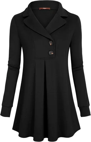 Vista 2 de Gaharu - Sudadera tipo túnica con solapa de muesca para mujer sudadera con botones y de manga larga
