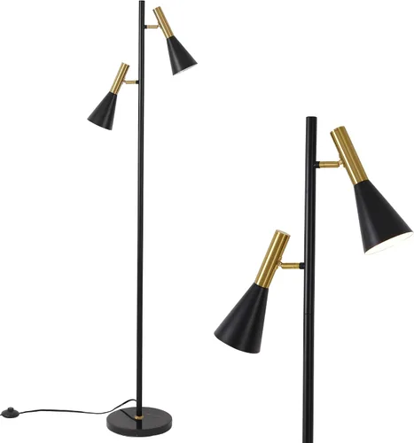 Vista 9 de Elegante lámpara de pie moderna con 2 cabezales ajustables, lámparas de pie blancas y doradas con base de mármol, luz vertical de poste alto
