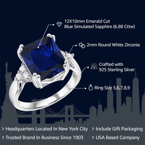 Vista 2 de Gem Stone King Anillo de compromiso con piedra natal de 5-10 ct para mujer Plata de Ley 925 Corte esmeralda de 12x10 mm Anillo de promesa