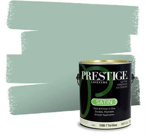 Vista 229 de Prestige Paints - Pintura exterior e imprimación en uno, 1 galón, plano, compatibilidad comparable con el color menta «Whipped Mint» de Behr