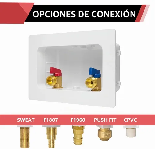 Vista 3 de Caja de Salida para Lavadora EFIELD con Drenaje Central, 1/2 pulgada x 3/4 pulgadas MHT (Conexión MIP de 1/2"-Pulgada por Soldadura), Blanca, (WM001)