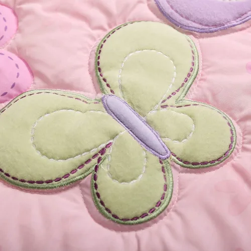 Vista 3 de Juego de ropa de cama para cuna de bebé, diseño de mariposa, diseño de mariposa, 6 piezas, color rosa