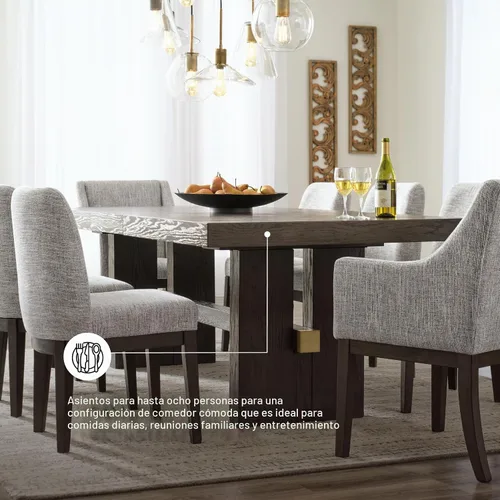 Vista 8 de Signature Design por Ashley Burkhaus - Mesa extensible rectangular para comedor, con hoja central removible, capacidad para hasta 8 personas