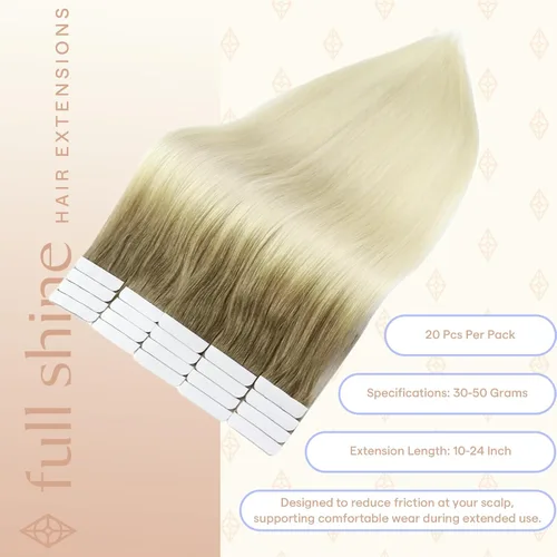 Vista 129 de Full Shine - Extensiones de cabello humano con cinta, mezcla de rubio hongo # 8 castaño ceniza resaltado 60 rubio ceniza