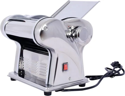 Vista 5 de Máquina eléctrica de pasta, máquina de rodillos de acero inoxidable, 2 cuchillas para fideos redondos delgados de 0.059 in y planos de 0.157 in