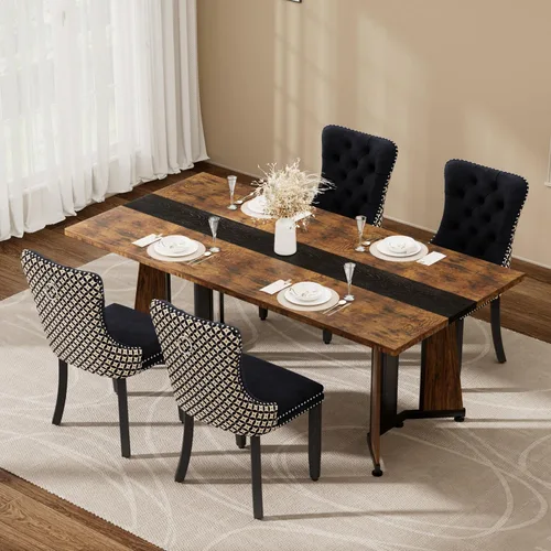 Vista 28 de Juego de mesa de comedor de 5 piezas con 4 sillas, mesa de comedor rectangular de madera de 71 pulgadas con sillas de comedor de terciopelo, tablero