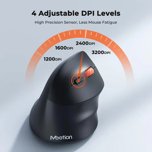 Vista 5 de MEETION Ratón ergonómico inalámbrico, Bluetooth vertical con 3 dispositivos múltiples para Bluetooth (5.3 x 2), 4 DPI 1200-3200 Ergo ratones