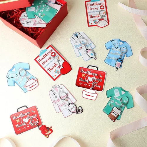 Vista 7 de Henoyso 48 Pcs Nurse Gifts Set Bulk 24 Nurse Keychain 24 Thank You Card Nursing Student Gifts Nurse Appreciation Gifts