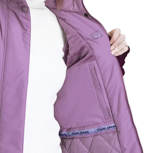 Vista 4 de CAMEL CROWN - Chamarra de esquí para mujer, impermeable, con capucha desmontable, rompevientos, forro polar, parka para lluvia