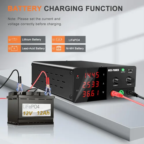 Vista 6 de NICE-POWER Fuente de alimentación de CC variable, fuente de alimentación de banco de alta potencia de 15V 60A 900W con perilla de codificador
