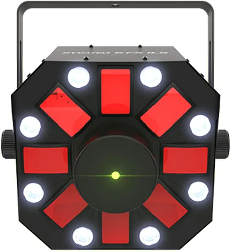 Vista 2 de Chauvet DJ Swarm 5 FX ILS 3 en 1 Derby/Strobe - Paquete de luces LED con 2 cables DMX y paño de pulido Austin Bazaar