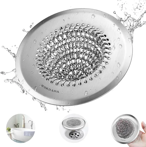 Vista 10 de Atrapapelos para Desagüe de Bañera, Wokdada Atrapapelos de Drenaje Rápido para Ducha, Protector de Desagüe Reversible de Acero Inoxidable 304