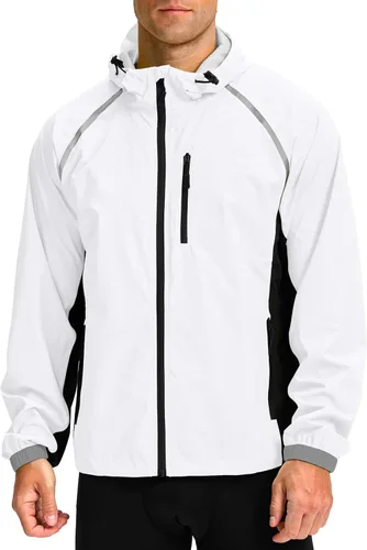 Vista 10 de Bikewa - Chaqueta de lluvia para hombre, impermeable, para ciclismo, con capucha, ligera, plegable, cortavientos para bicicleta, chaqueta de running