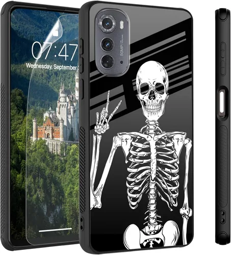 Vista 65 de Funda para Motorola Moto Edge 2022, cubierta trasera de vidrio templado con protector de pantalla, funda protectora a prueba de golpes para Motorola