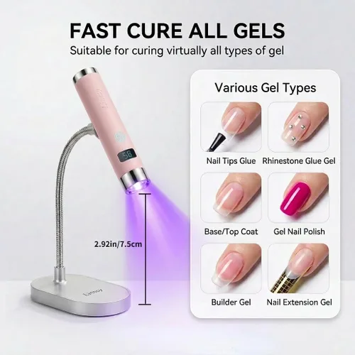 Vista 6 de Linssy Mini luz UV para uñas de gel,Sensor automático y soporte magnético Rosa