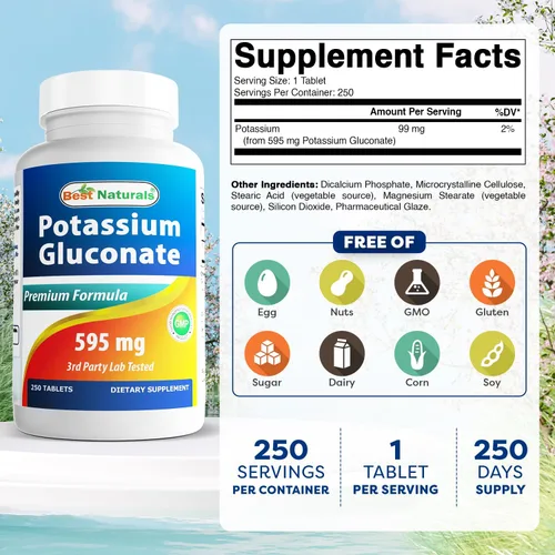 Vista 2 de Best Naturals Gluconato de potasio 595 mg 250 tabletas (250 unidades (paquete de 2))