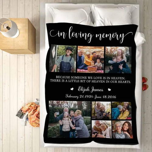 Vista 2 de Caisuedawn Manta conmemorativa con nombre personalizado con fotos, manta personalizada de ángel de condolencia por pérdida de madre, papá y abuela
