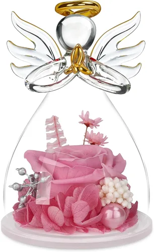 Vista 16 de Flores preservadas para entrega, regalos de cumpleaños para mujeres, mamá, abuela Christmas Rose Gifts for Women Mom Her,Glass Angel Figurines