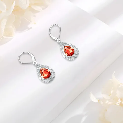 Vista 246 de Aretes colgantes de plata de ley con diseño de árbol de la vida, flor, abeja, animales, gato, colibrí, piedra lunar, turquesa, aretes con cierre