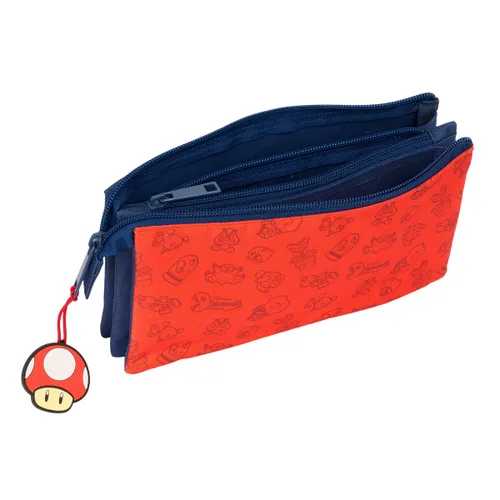 Vista 4 de Portatodo Triple Super Mario Trick Rojo Azul oscuro 22 x 12 x 3 cm
